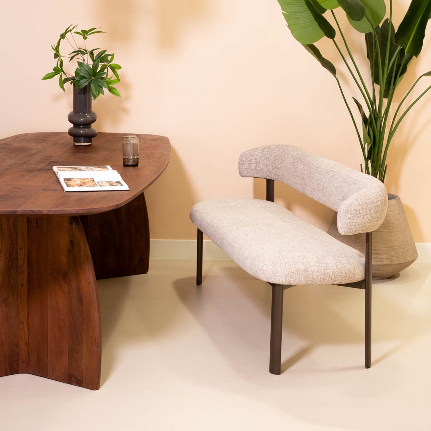 DÉJA Living Eetkamerbank Alamo - Beige/Brons - 180 cm - Japandi