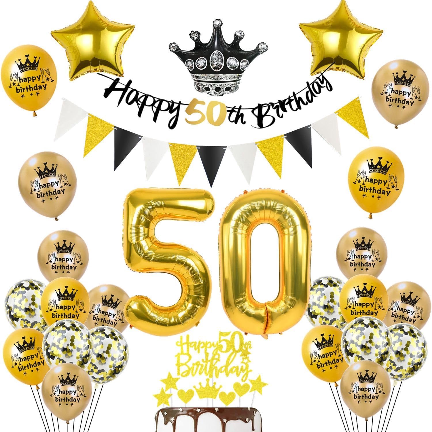 Verjaardagsversiering 50 jaar - Zwart/Goud - Ballondecoratie - Onvergetelijke verjaardag voor mannen en vrouwen - ShopVlot