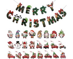 DKDDSSS 49 Pcs Wooden Christmas Decorations Christmas Gnomes Pendant, Merry Christmas Flag Banner with Ropes for - ShopVlot