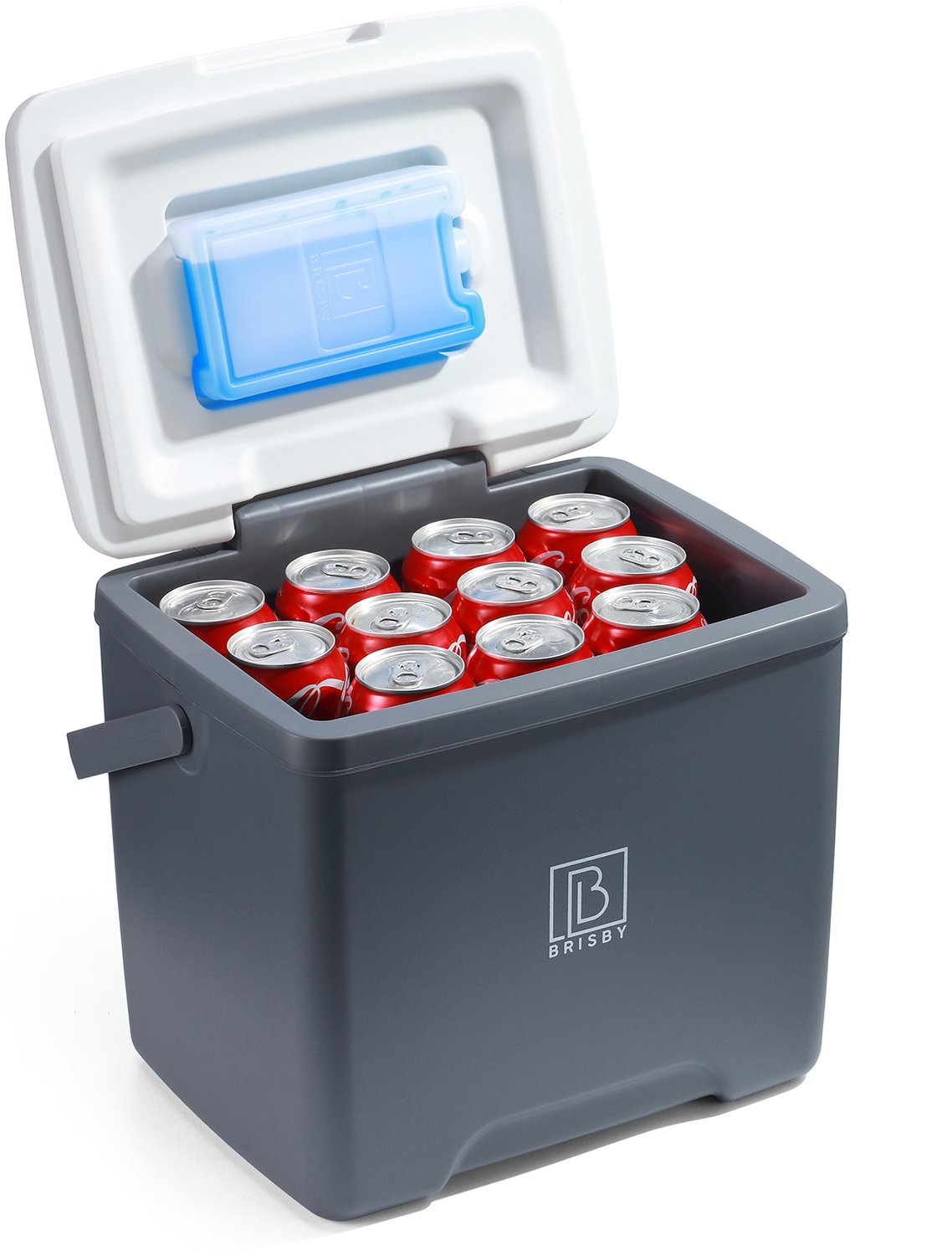 Brisby Koelbox - Frigobox - 13L- Grijs - Tot maximaal 40 uur isolatie - Incl. 2 dikke koelelementen van 450ml - Met koelelementen vergrendeld in deksel en Brisby 500ml Zwarte Dubbelwandige Thermosfles