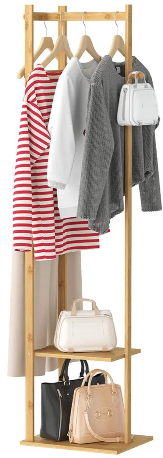 MokoHub Bamboe Kledingrek - Houten Kledingrek met 2 Opbergplanken - Kledingstandaard - 38.2x30x155 cm - Naturel