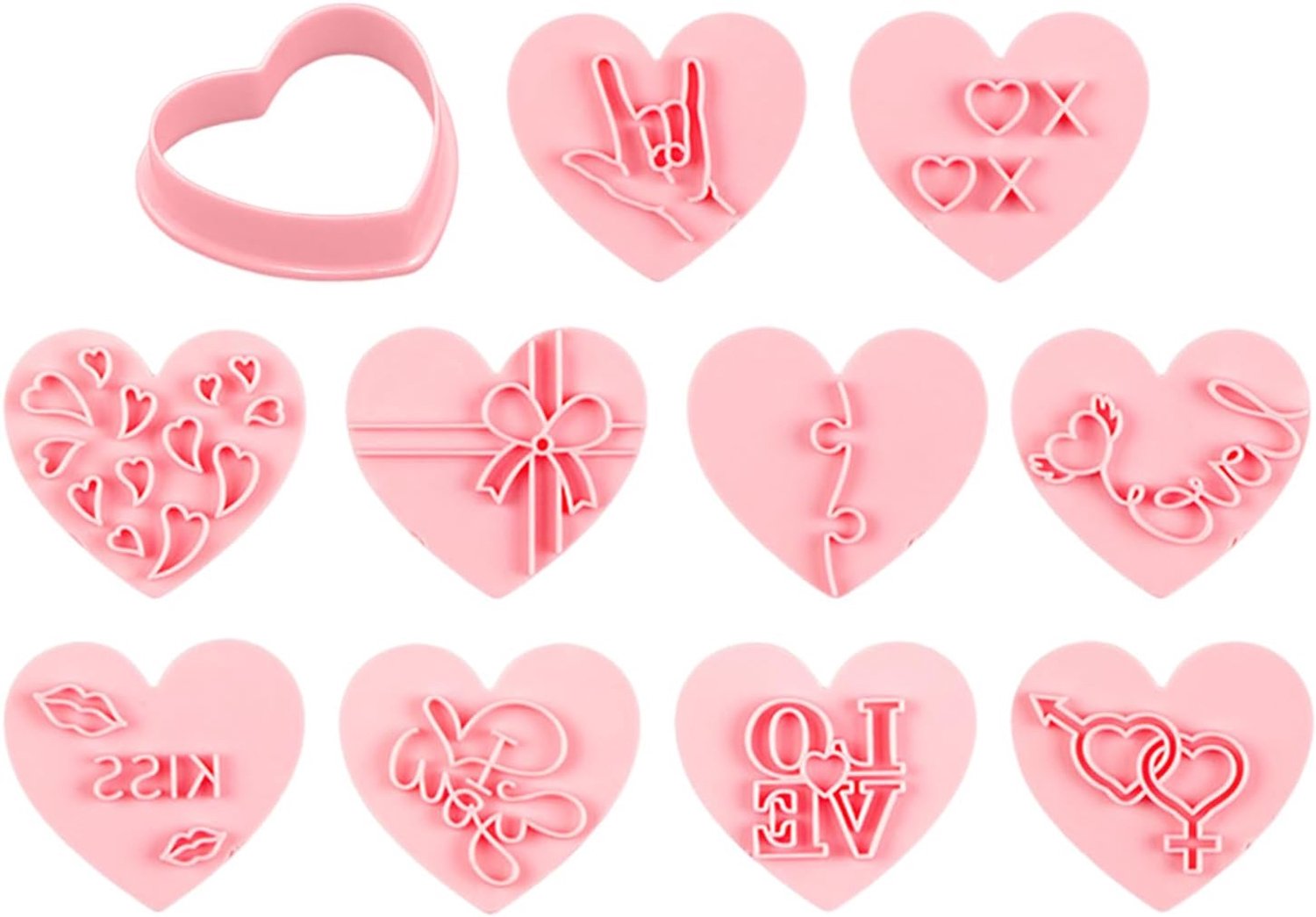 Hartkoekstempels set van 10 - 3D kunststof - roze - perfect voor Valentijnsdag - ShopVlot