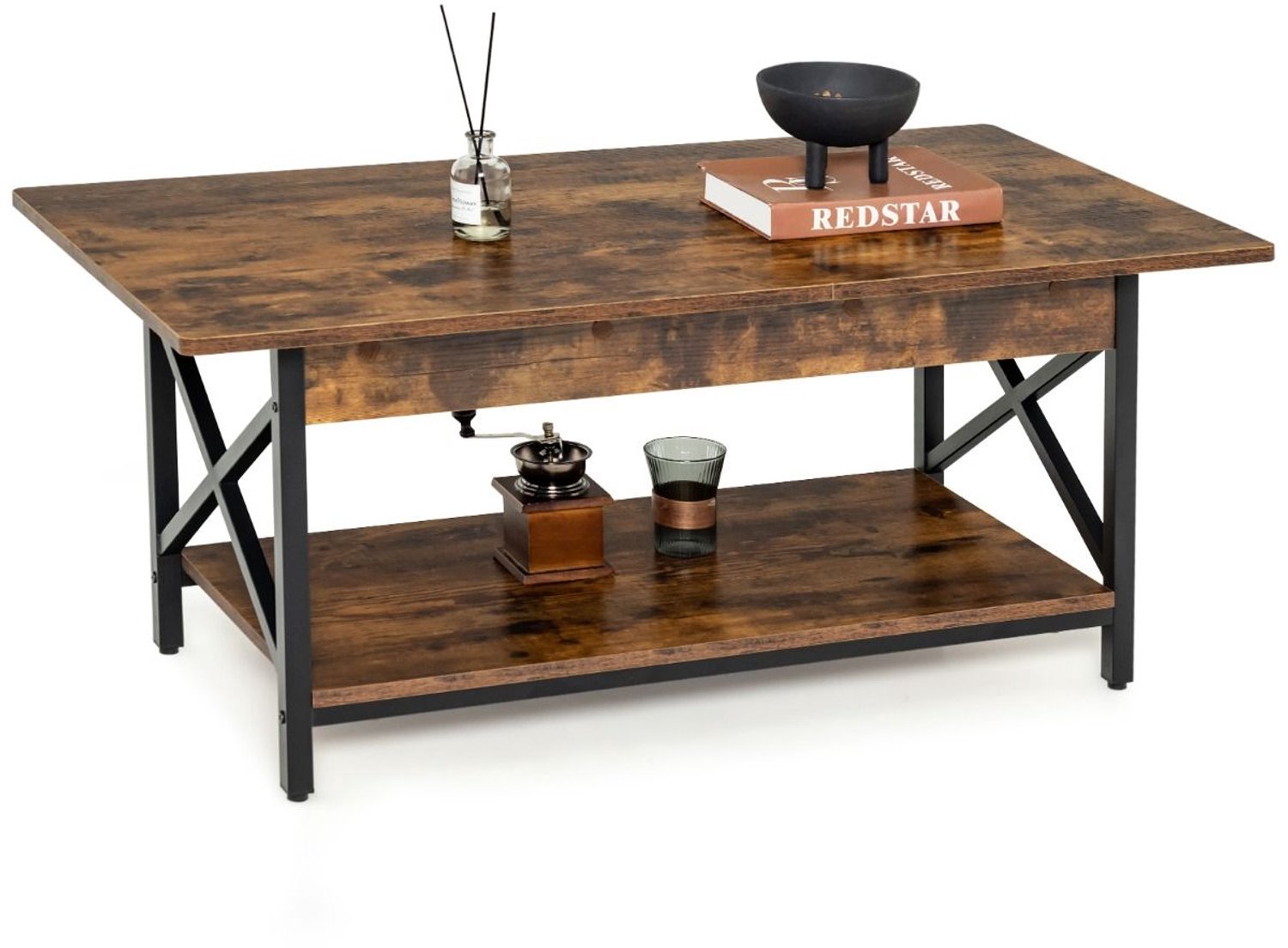 SureDeal® - Salontafel - Koffietafel - Legplank Woonkamertafel Banktafel - Woonkamer - 110x60x48 cm - Koffiebruin