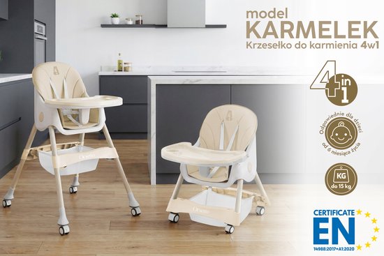 Kinder eetstoel 4-in-1 met riemen en dienblad - Beige — afbeelding 3