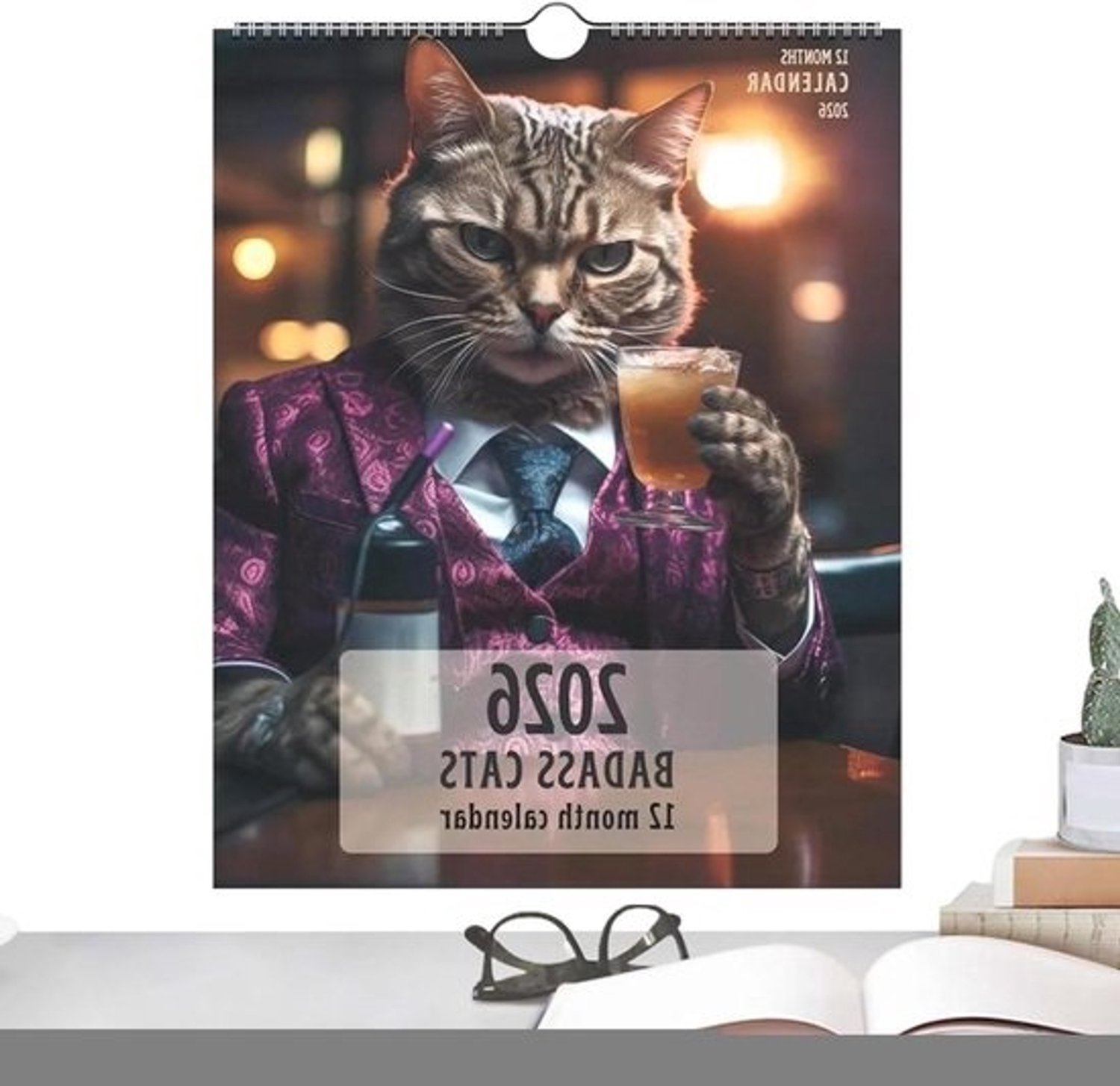 Kattenkalender 2026 - Grappige katten - Planning en Decoratie - Humoristische kunst - 28 x 20 cm - Multicolor