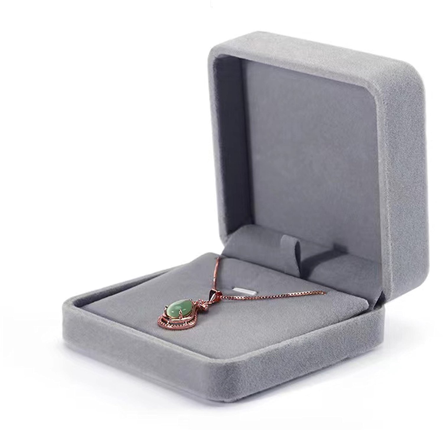 Kleine ketting doos - fluwelen verpakking - grijs - perfect voor sieraden cadeau - ShopVlot