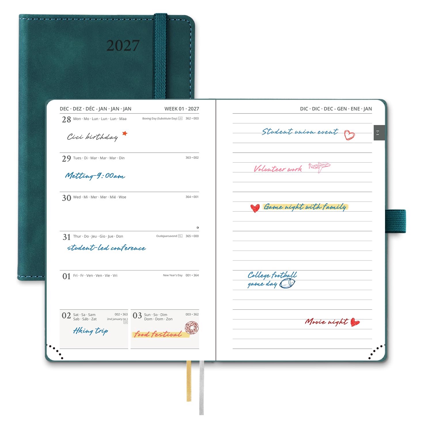 POPRUN Zakagenda 2027 A6 (15,6 x 10 cm) Agenda met PU-softcover