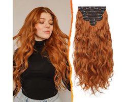 BARSDAR Clip in Haarextensies, 50cm Lang Golvende Koper Haar Extensions Clip in 6 PCS Dik Krullend Natuurlijke Synthetische Haarstukken voor vrouwen D