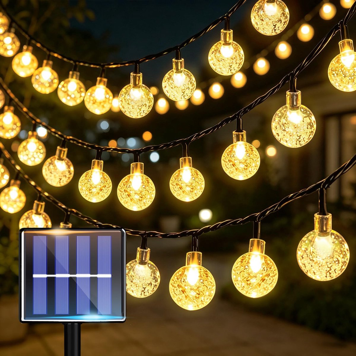 Lichtsnoer op Zonne-energie Buiten, 10m 40 LED Solare Lichtslinger met Bollen, Warm Wit, Automatisch Licht voor Tuin - ShopVlot