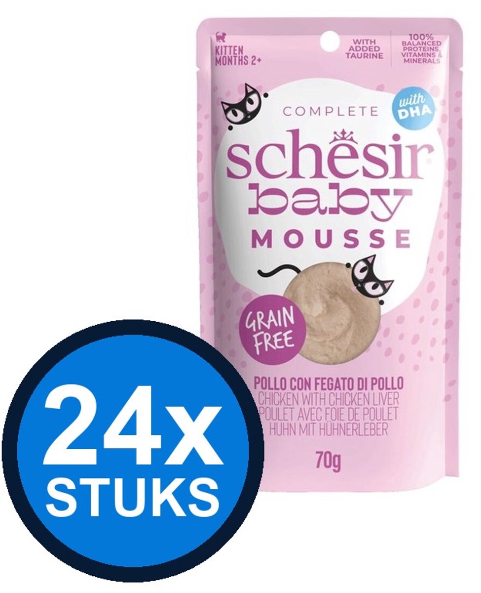 24x Schesir Baby Kitten Mousse - Kip - Kattenvoer Natvoer - 70g