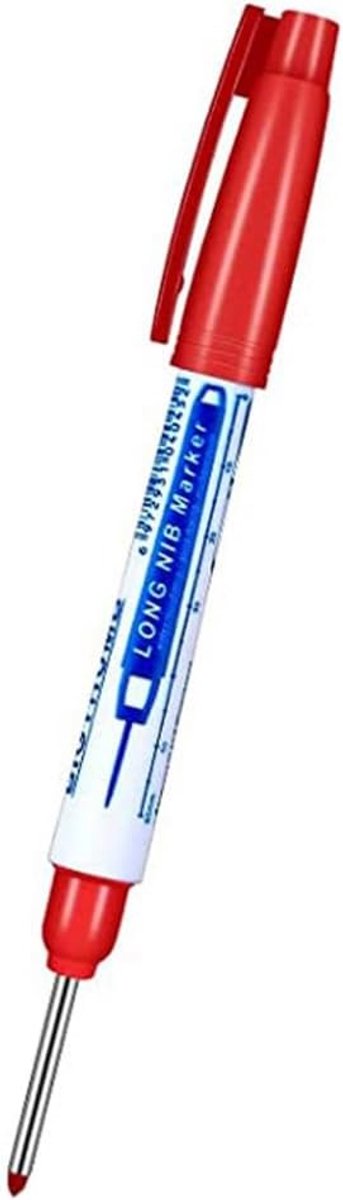 Diepe Gaten Marker Pen - 30mm Waterdichte Lange Punt Marker voor Houtsnijwerk, Bouw en Timmerwerk (Rood)