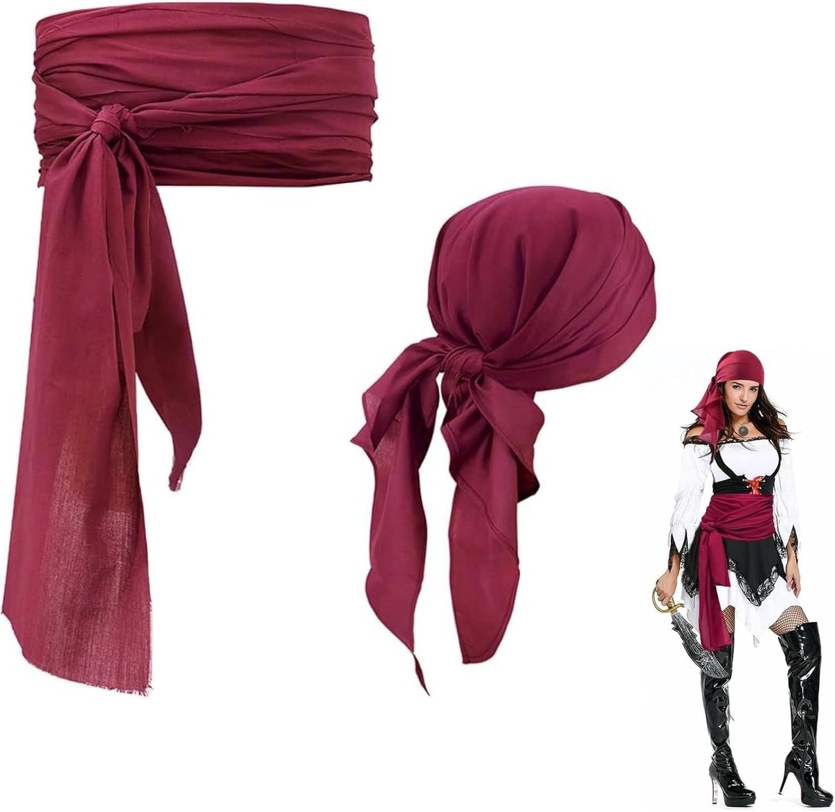 Piratenkostuum accessoires voor Halloween - Bandana, piratenriem en hoofddoek voor kinderen en volwassenen, middeleeuwse cosplay en carnaval