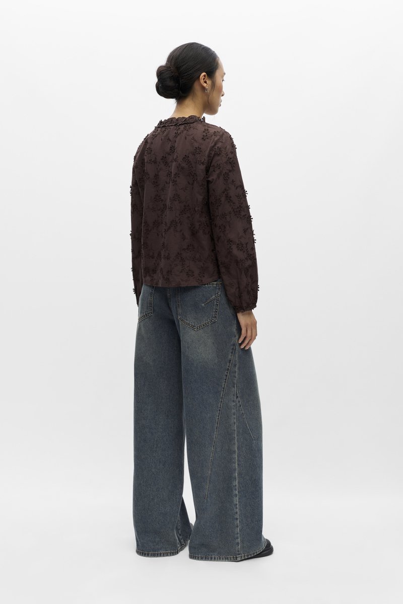 Object Blouse Objkarli L/s Re Shirt Noos 23049209 Seal Brown/emboidery Dames Maat - W34