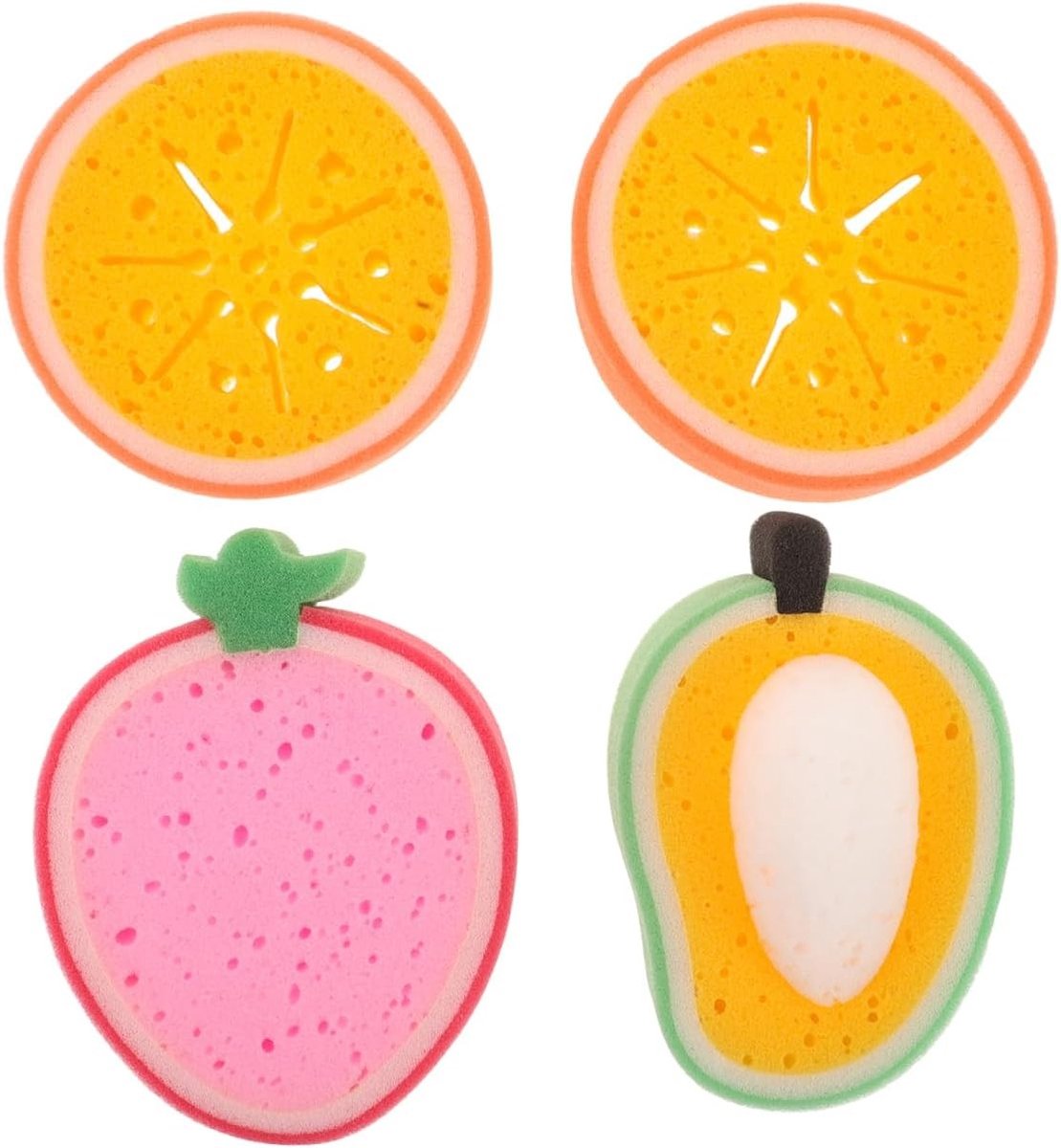 4-delige dikke cartoon-fruitreinigingssponzen, multifunctionele duurzame spoelsponzen voor servies, huishouden en vetverwijdering