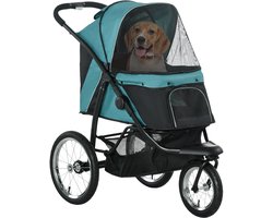 PawHut Hundewagen Hundebuggy klappbar für Hunde & Katzen bis 20 kg Katzenbuggy mit geländegängige Gummiräder Kissen Netzfenstern Türen Katzenwagen mit Aufbewahrungskorb Buggy Dunkelgrün
