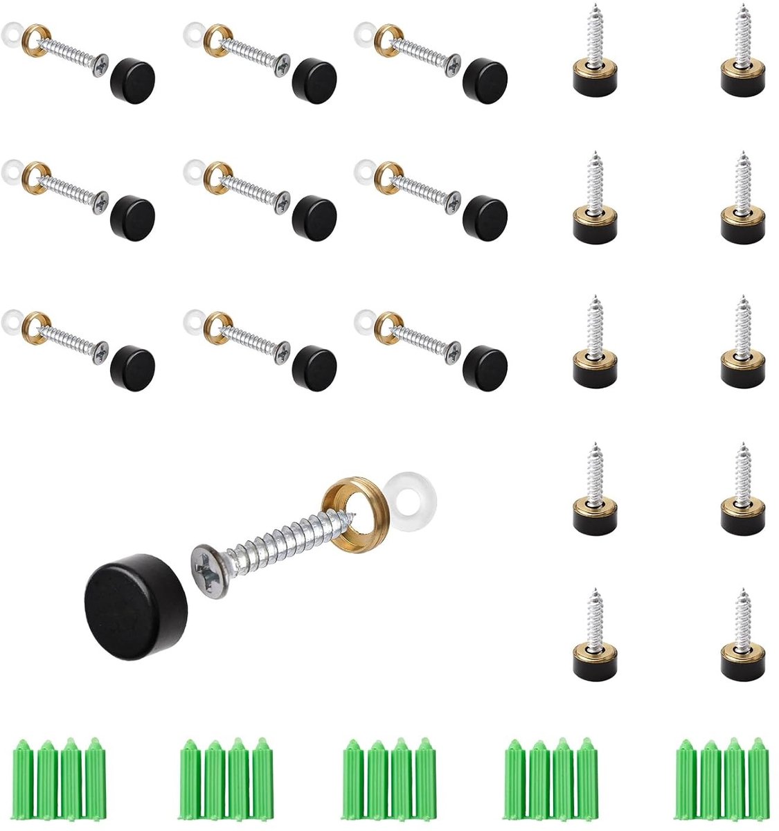 Decoratieve Spiegelschroeven van Koper - 20 Sets van 10MM met Hoofdkappen voor Spiegels en Wanddecoratie
