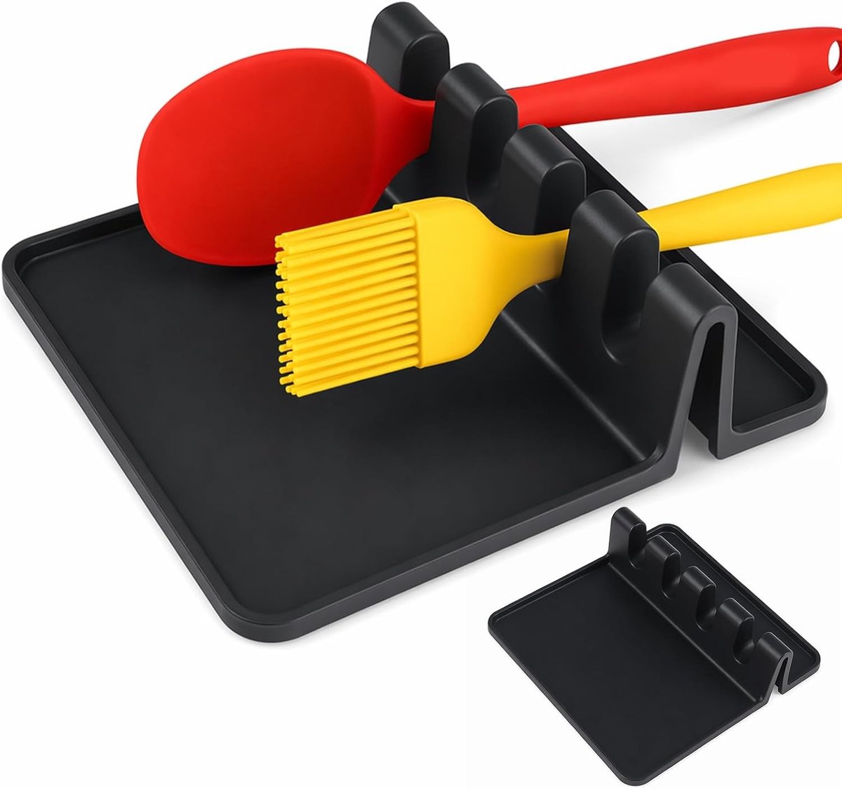 Siliconen lepelhouder set van 2, kooklepelhouder en bestekhouder voor keukenaccessoires, zwart en duurzaam