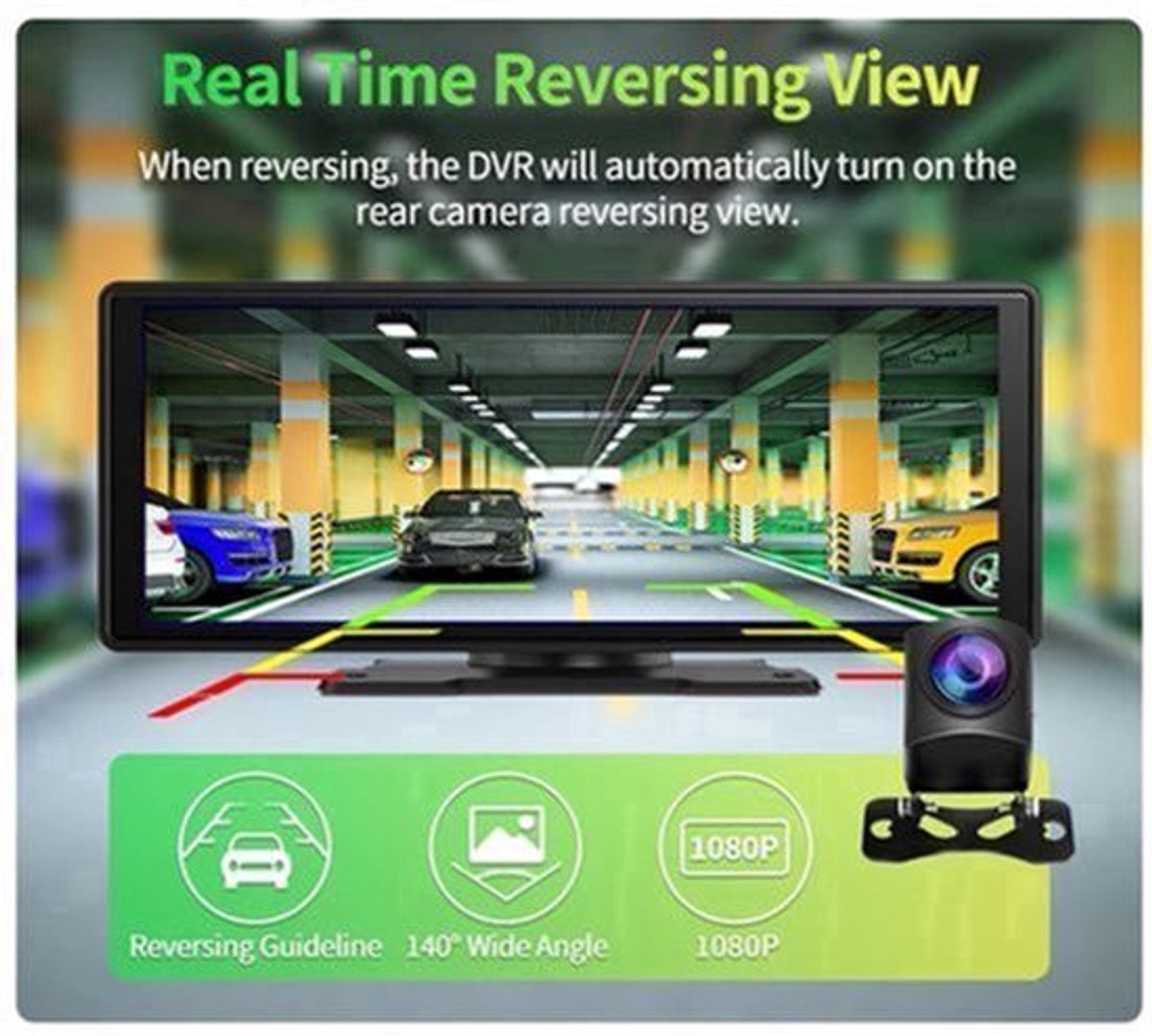 E32 - Dashcam voor Auto - WiFi - Dashcams - FullHD video - Super compact - Parkeermodus - 16:9 - 10.26 inch Scherm - Met Achteruitrijcamera - Zwart