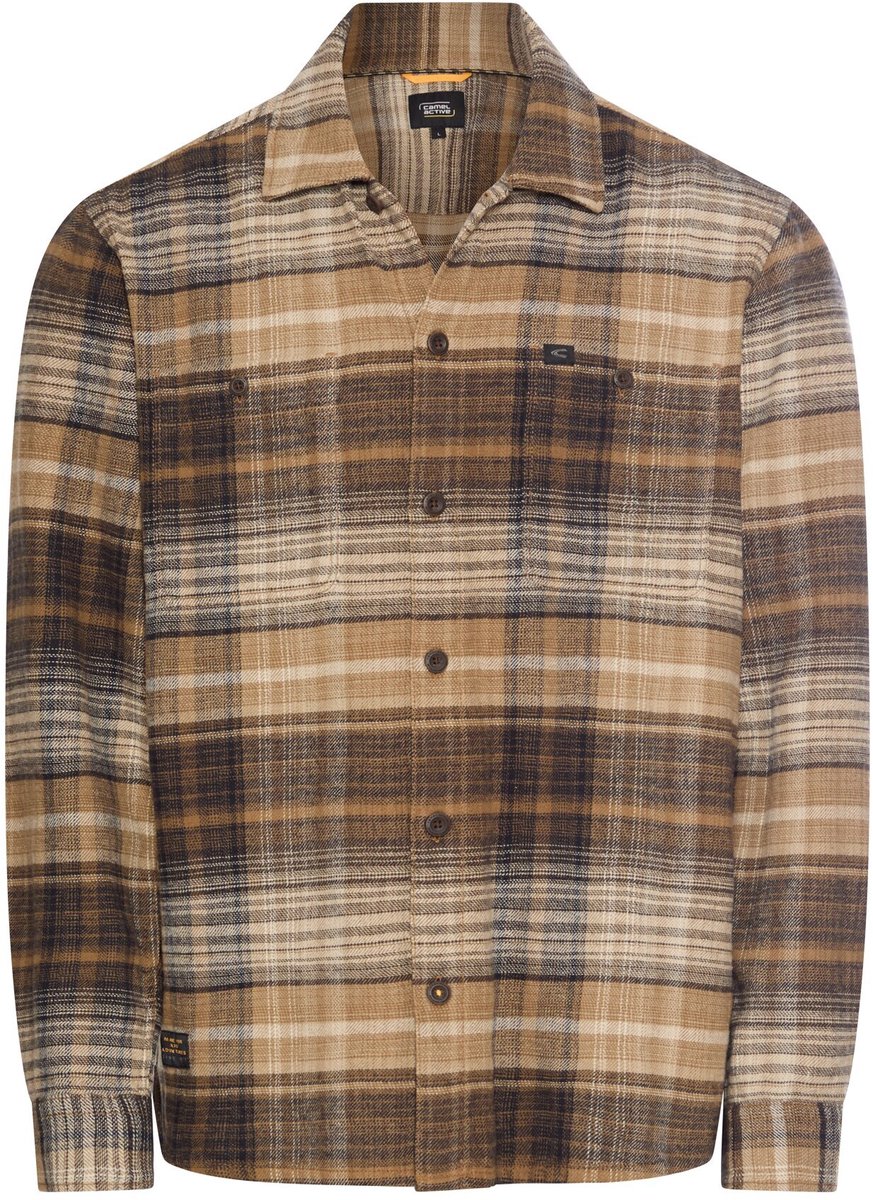 camel active Geruit overhemd met borstzak - Maat menswear-4XL - Bruin