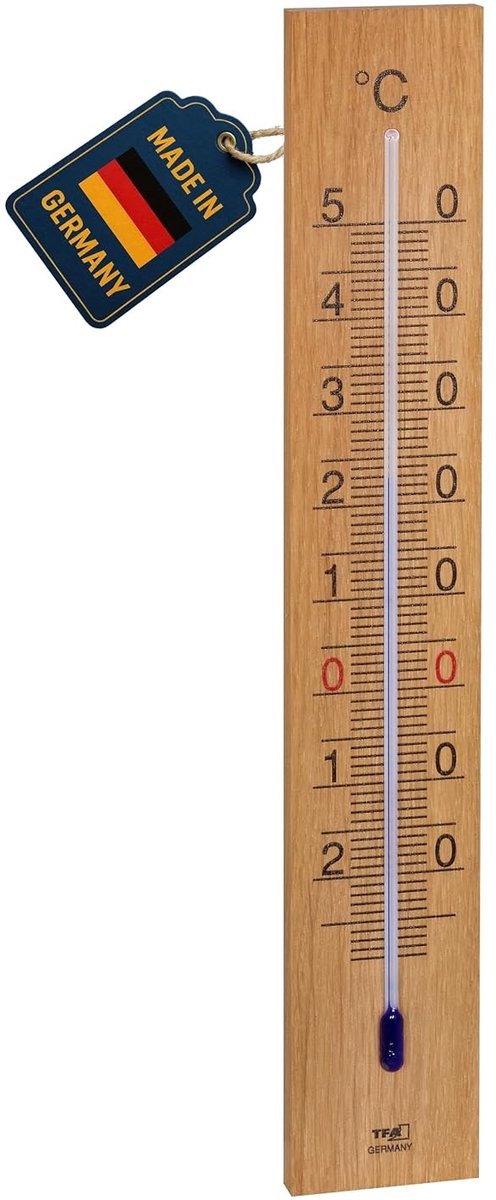 Aanlegthermometer - Bruin - 27,4 x 1,4 x 4,6 cm - Geolied Eikenhout - Voor Binnen en Buiten
