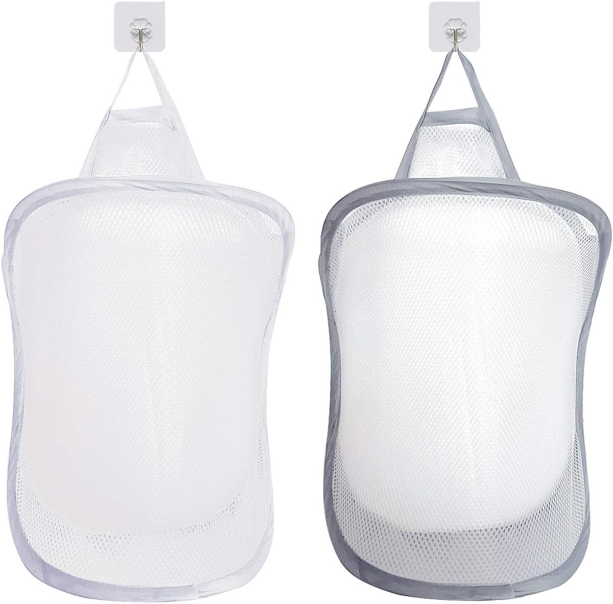 Vouwbare Wasmanden Set van 2, Opvouwbare Waszak en Speelgoed Organizer met Handvat, Wit en Grijs