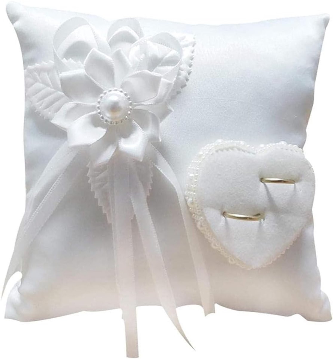 Hartvormig Kussen voor Trouwringen, Decoratief Kussen voor Binnen en Buiten, Perfect voor Strandbruiloften, 20 cm × 20 cm, Luxe Ringkussen, Huwelijksdecoratie, Romantisch Kussen