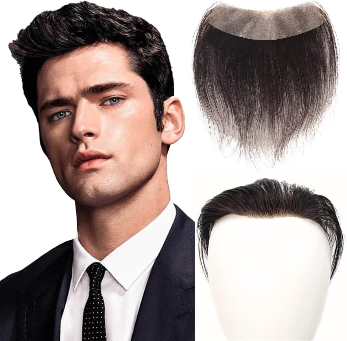 Natuurlijke Haarlijn Toupee voor Mannen, M-Loop Mens Haarstuk van Menselijk Haar, PU Topper voor Terugtrekkende Haarlijn, Zwart 3.8x16cm, Haarvervanging, Haarstukjes, Kapseloplossingen