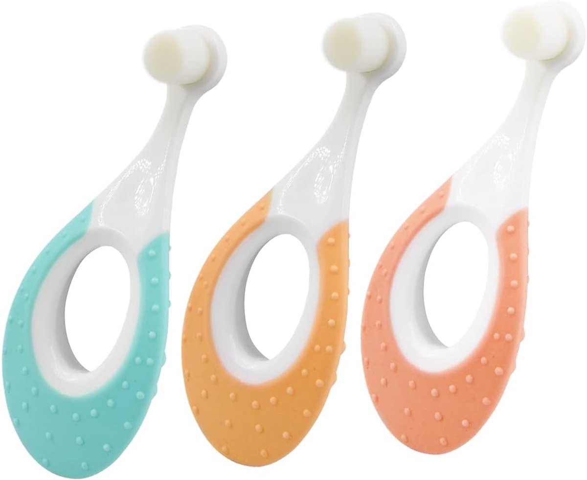 3-Pack Baby Tandenborstels voor 0-3 Jaar met Super Zachte Haren en Bijtringen voor Tandverzorging en Tandvleesverzorging