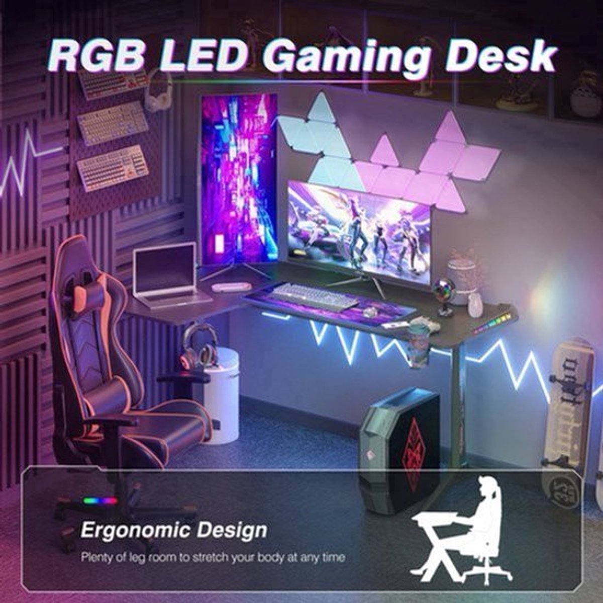 Laptop Computer Bureau - Groot Staand Bureau - L Vorm - Studeer Bureau - Werkstation - 60 Inch - Zwart - Gaming Tafel - Laptop Tafel - Links