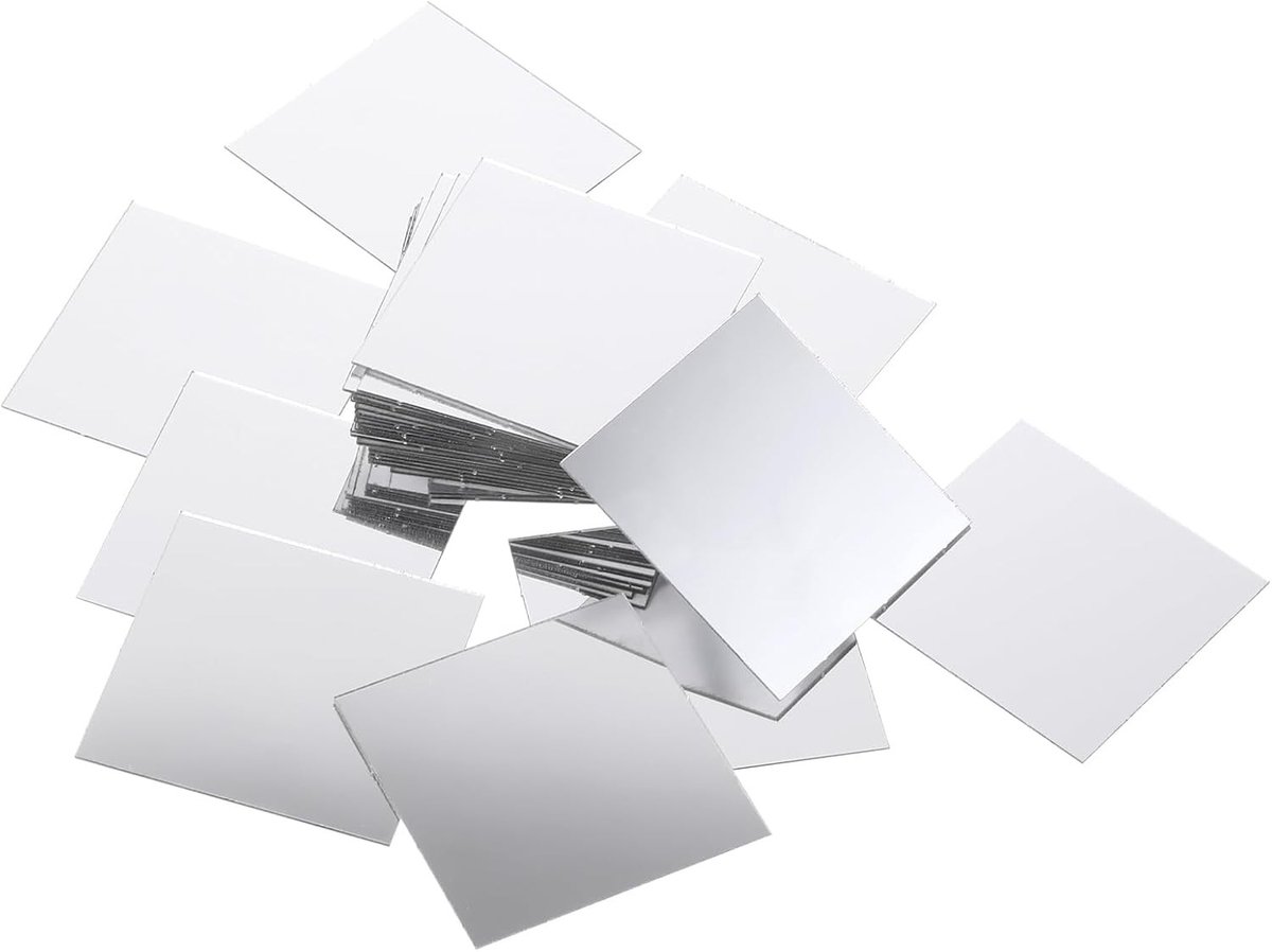 50 Stuks Spiegeltegels, Kleine Vierkante Spiegels, Acryl Wandmontage, Modern Design, Decoratie en DIY Projecten, 2 x 2 inch