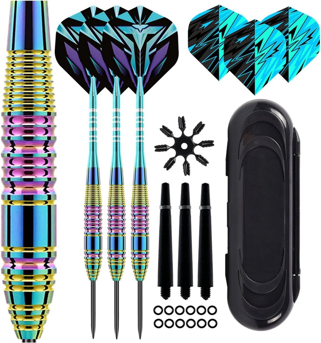 Set van 3 professionele darts met plastic punt en gegalvaniseerde regenboog behuizing voor elektronische dartbord met opbergdoos, ideaal voor dartspellen en recreatief gebruik