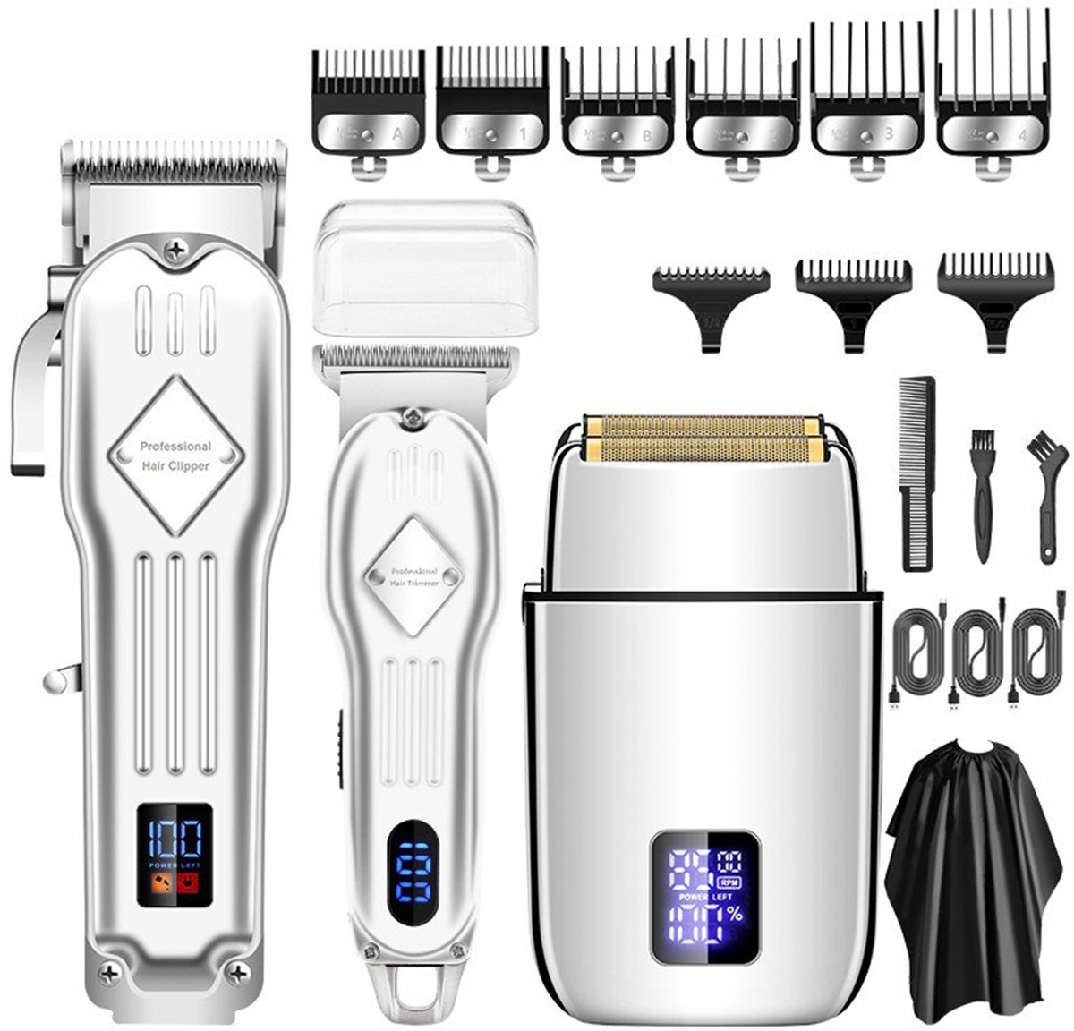COVREO Hair clipper set met LCD-display – Cordless trimmer en foil shaver – Haartrimmer voor hoofd en gezicht – 17x6x4 cm – Silver