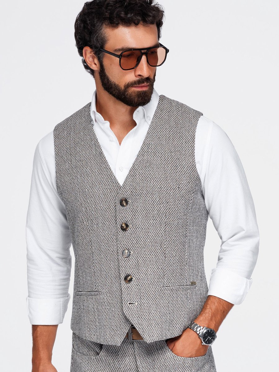 OMBRE Gilet - Regular Fit - Rits - Gemeleerd Koffiebruin gemêleerd XXL