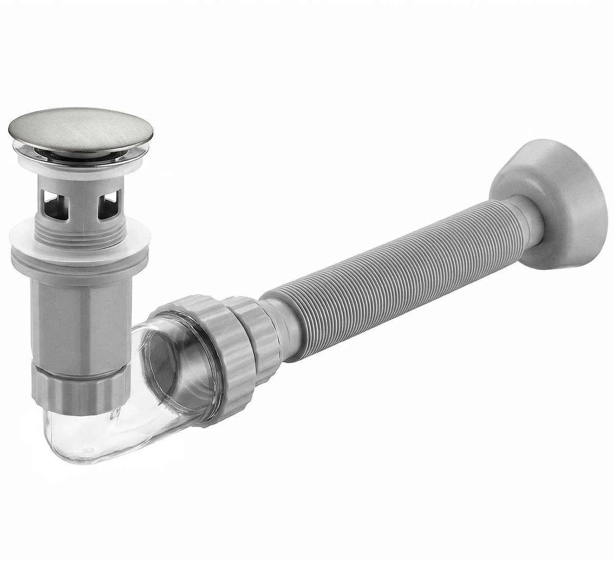 Rea - Wastafelsifon Met Click-clack Afvoer Flow Brush Nickel - 93 x 6,6 x 11,8 cm