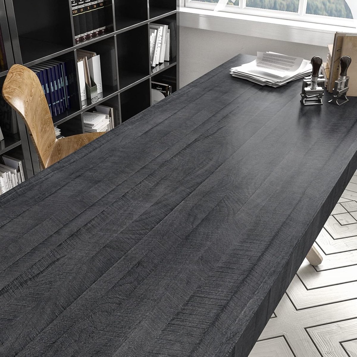 Zwart Grijs Behang met Houtlook - Zelfklevend Vinyl Behang voor Meubels, Keuken en Kasten - 40CM x 800CM Plakfolie voor Eenvoudige Toepassing