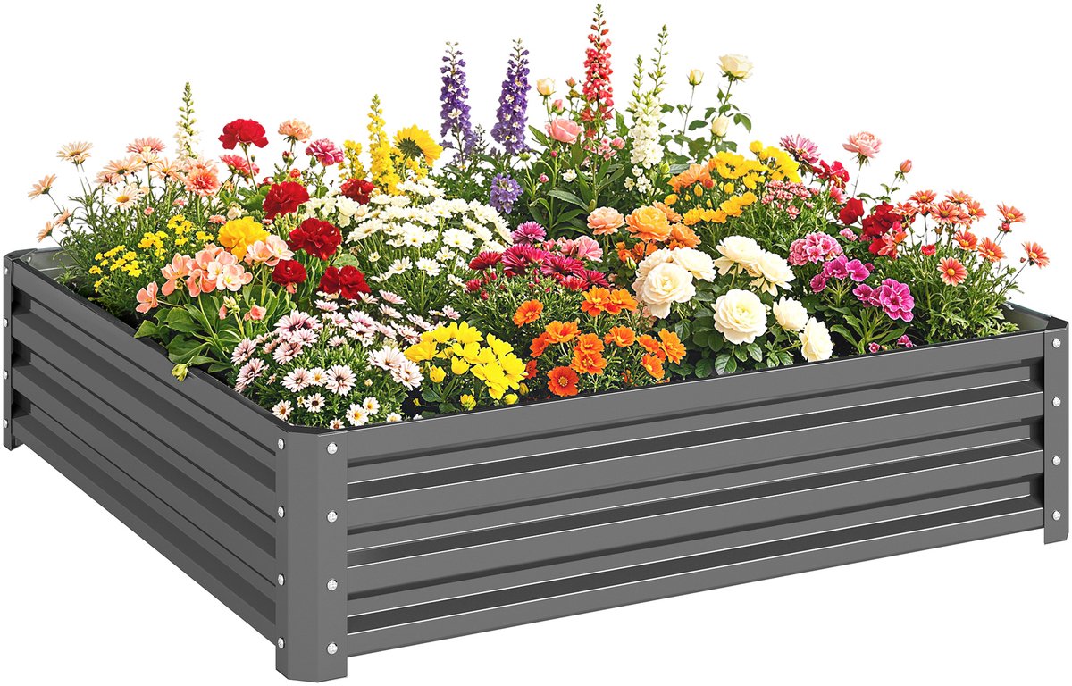Outsunny Tuinbed Gegalvaniseerd staal 120L x 120B x 30H cm Lichtgrijs