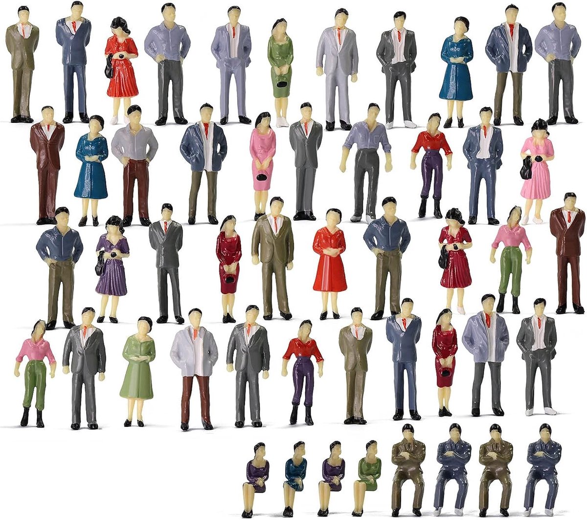 50 Stuks O Scale Model Spoorweg Figuren - Zittende en Staande Mensen 1:50 Geschilderd voor Modelbouw