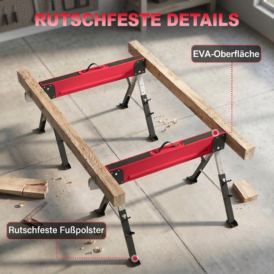 HOMCOM Zaagbokken-Metaal, EVA-116L x 64B x 64-81H cm-Rood van HOMCOM — afbeelding 3