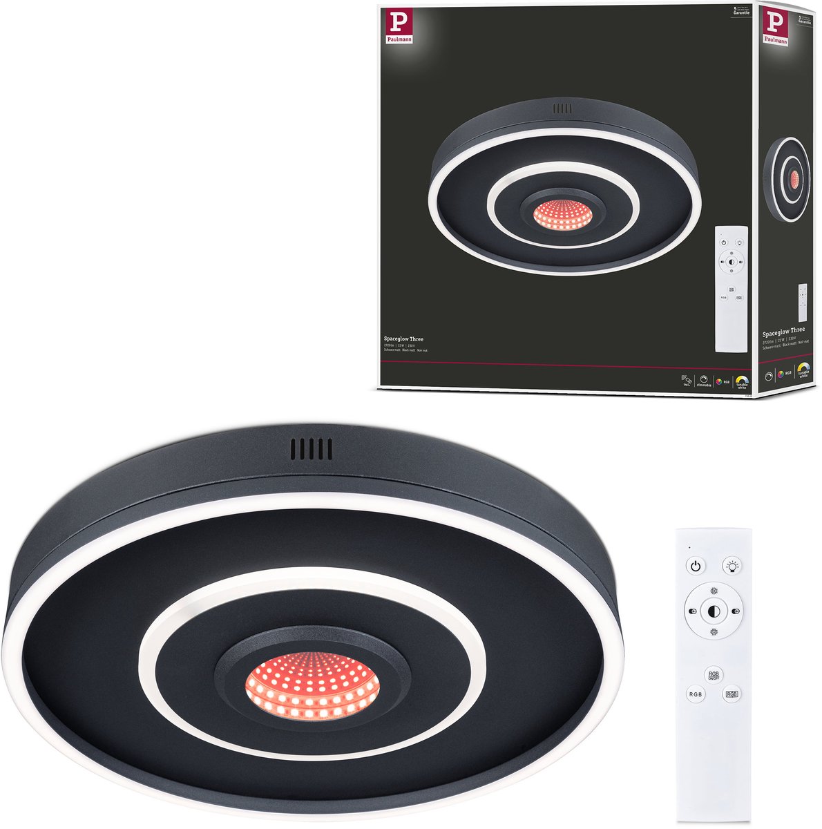 Wand- en plafondlamp B-waar Spaceglow Four RGB+ 1200lm 230V 22W dimbaar Zwart mat