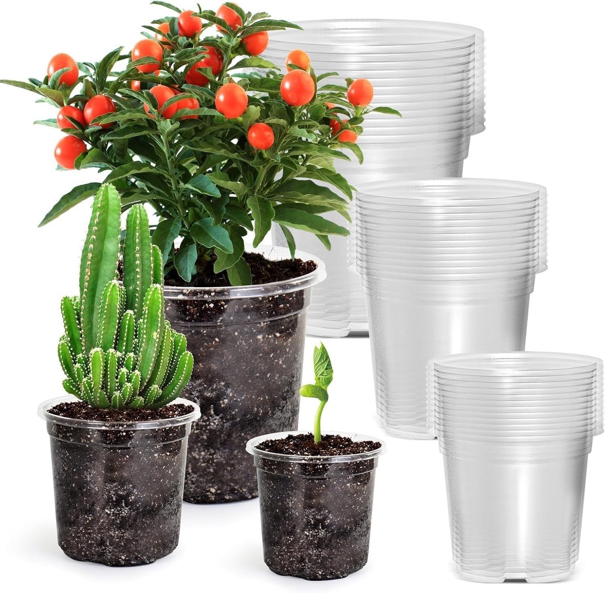 36 Stuks Plastic Plantenpotten met Afvoergaten, 9cm/10cm/13cm, Voor Zaailingen en Bloemen, Ideaal voor Tuinieren en Verplanten