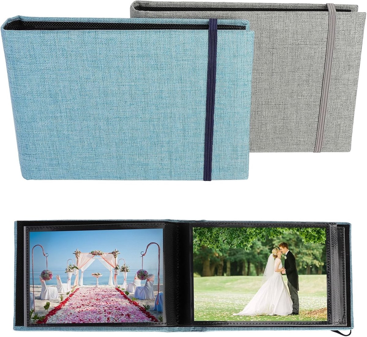 Fotoalbum met Linnen Cover en Elastische Band voor 200 Foto's - Ideaal voor Familie, Reizen en Feestdagen - 10 x 15 cm Invoeralbum