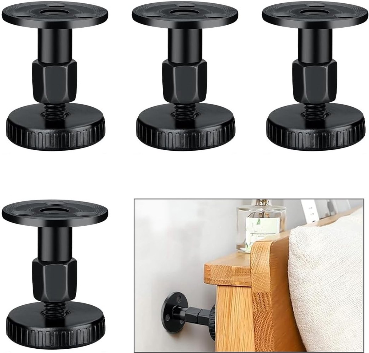 Stabiel Bedframe met Anti-Shake Functie, 4 Stuks, Verstelbare Hoogte 26-60mm, Zwart