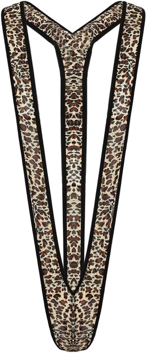 V-Shape Slip Mankini met Luipaardprint voor Mannen, Sexy Zwemkleding, Unieke Badmode voor Zomeractiviteiten