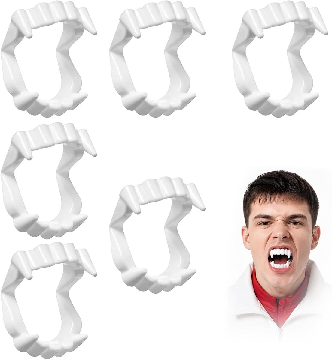 Griezelige vampiertanden voor cosplay en Halloween - 6 paar verstelbare en afneembare accessoires voor mannen en vrouwen