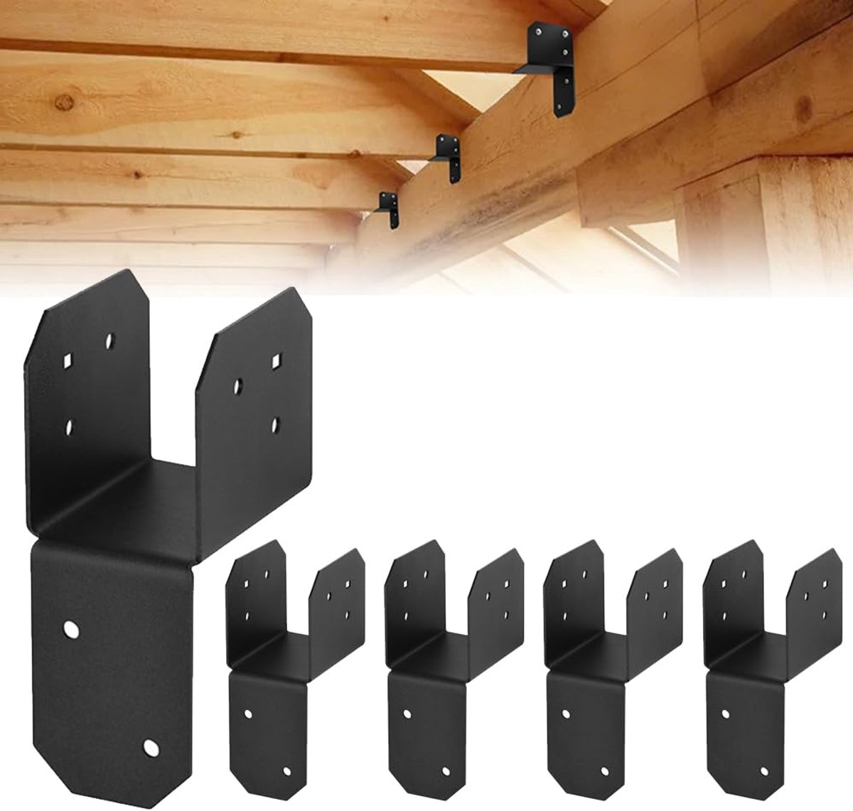 Niciksty 4 stuks houten verbinders, balkschoen voor 38 x 50 mm hoekhout, zwart gepoedercoat staal, U-vormige - ShopVlot