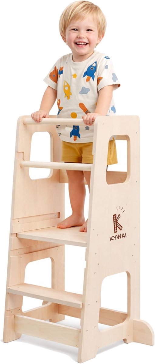Kavora Leertoren - Montessori-Leertoren - 3 Hoogtes Verstelbaar - Bruin - 41cm x 40cm x 90cm