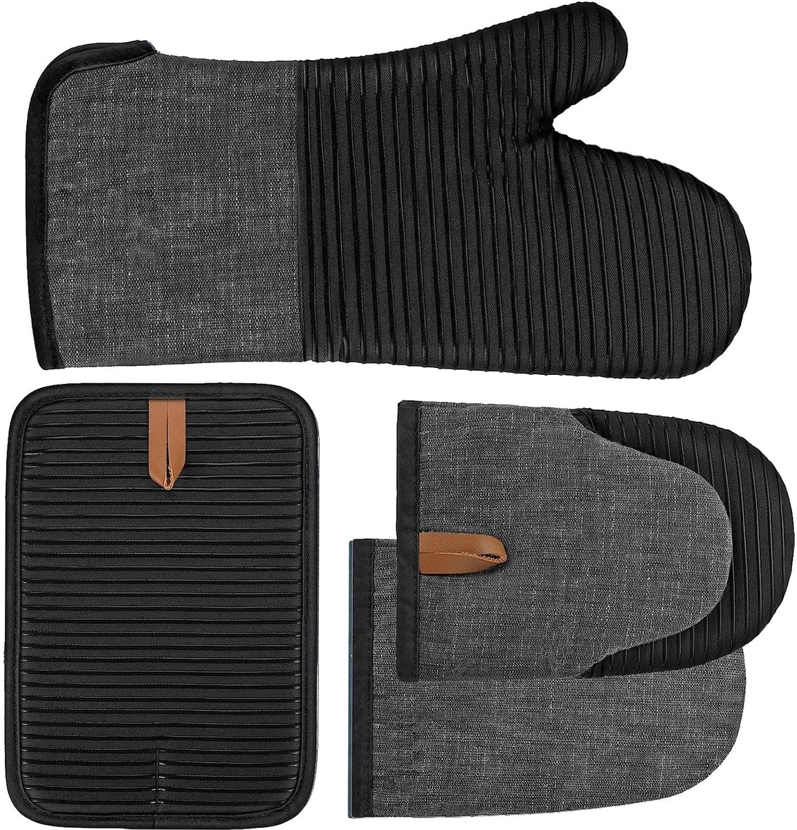 4 stuks ovenhandschoenen, hittebestendige ovenhandschoenen en set pannenlappen, antislip handschoenen en pannenlappen - ShopVlot