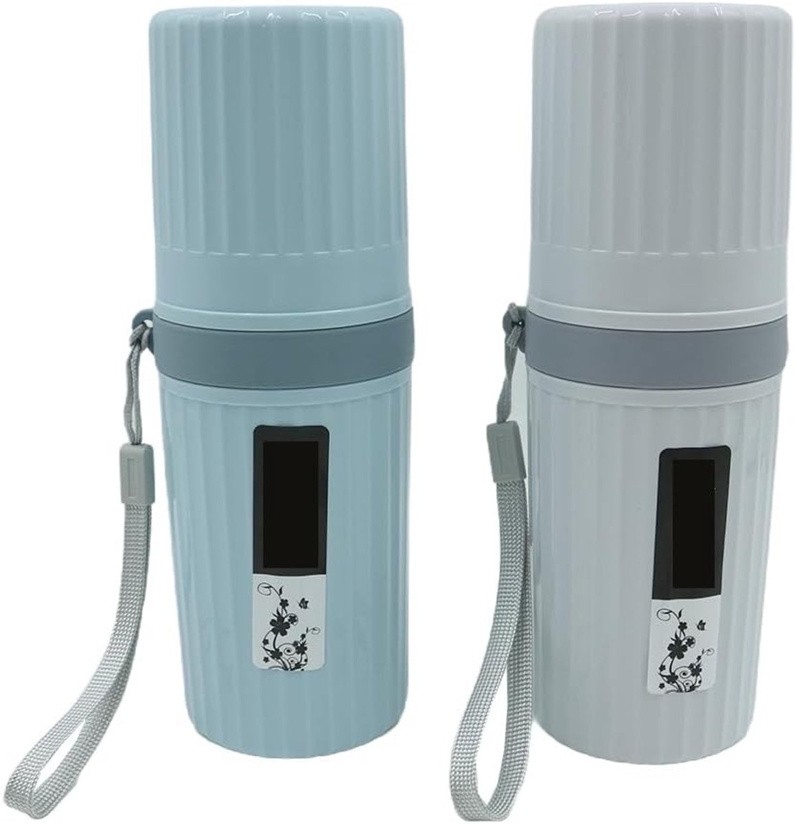 Set van 2 Waterdichte Reistandenborstelbekers, Ideaal voor Zakenreizen, School en Kamperen (Blauw + Grijs)