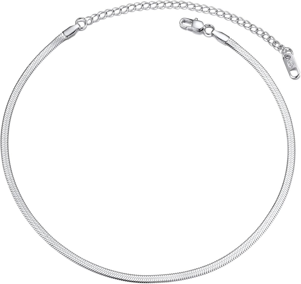 Damesketting van roestvrij staal met spiegelende schakels – Platte choker 32/38/46 cm + verlengstuk 9 cm – Zilver, Goud, Zwart – Elegante modeaccessoires voor elke gelegenheid