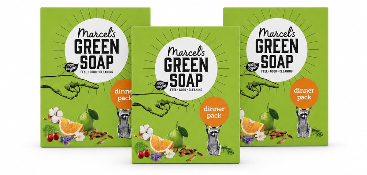 3 x Marcel's Green Soap - Dinner pack - Complete set - Perfect als cadeau - Bulkverpakking - 3 stuks
